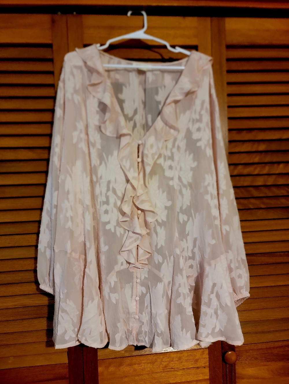 Torrid Pale Pink Floral Sheer Ruffle Blouse
